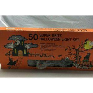 50 Super Brite Orange Halloween Light Set Indoor Outdoor Steady Or Flashing 24ft